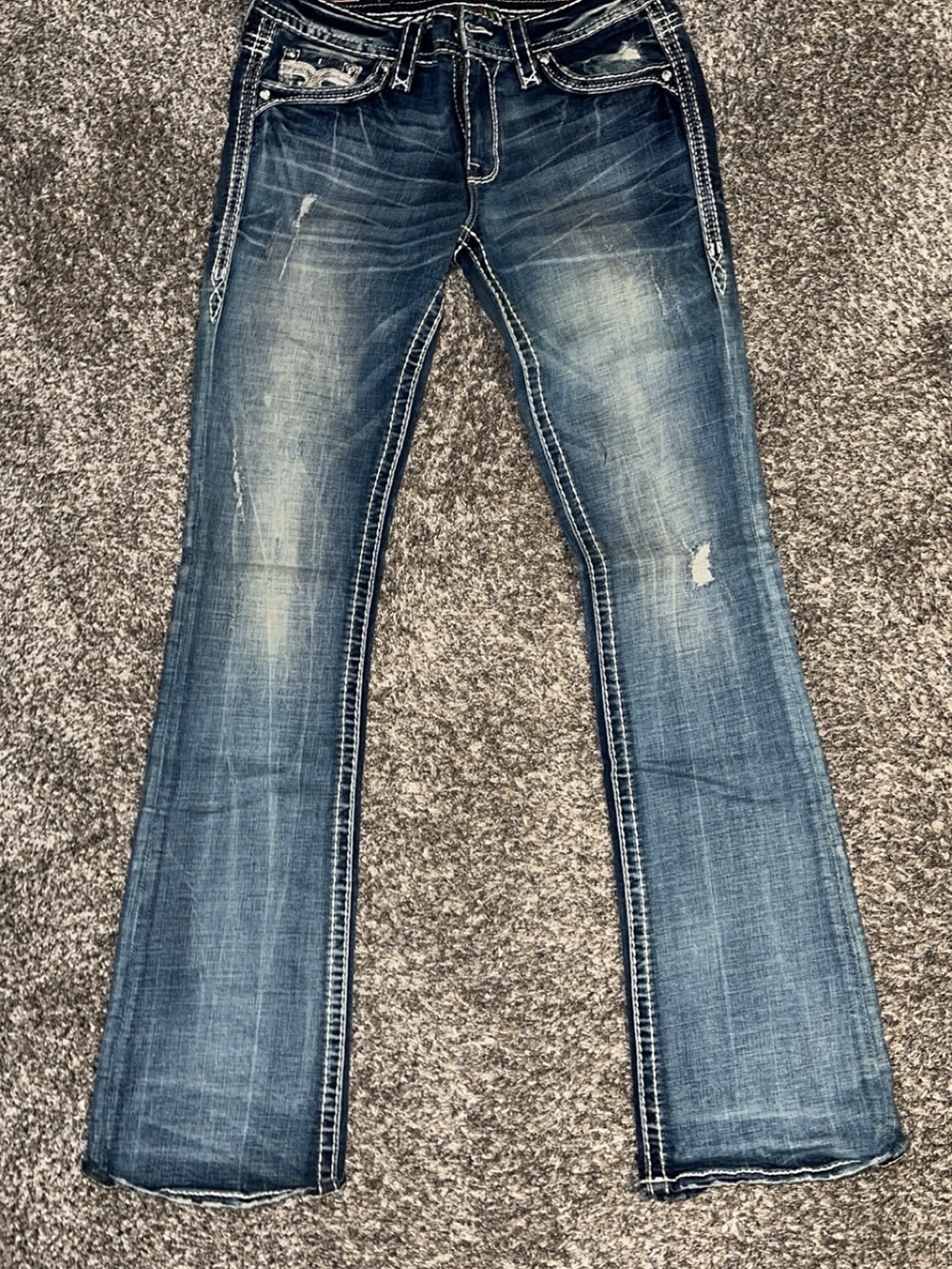 Rock Revival Blue Distressed Boot Cut Jeans